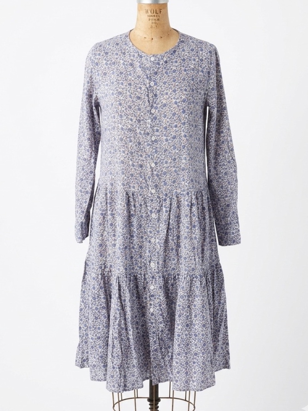 45RPM Yuki Cotton Japanese Ditsy Floral Tiered Midi Dress Prairie Cottage Sz 2